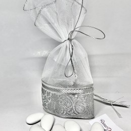 Ballotin tissu mariage  blanc argenté par 10