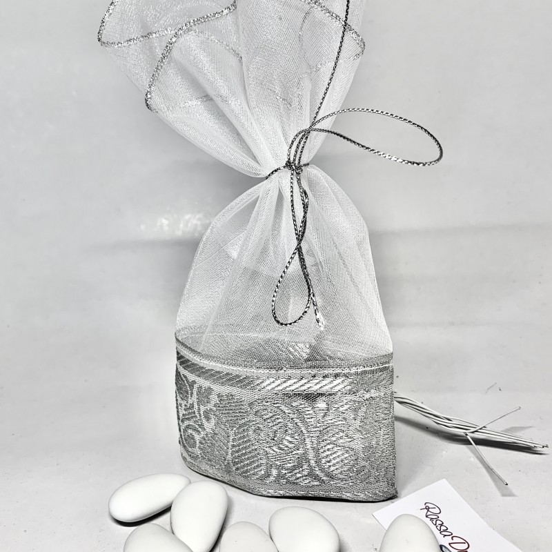 Ballotin tissu mariage  blanc argenté par 10
