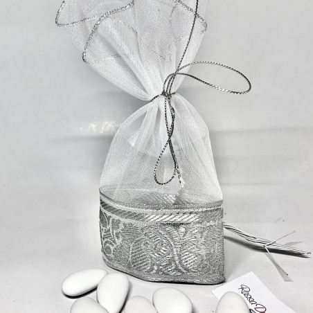 Ballotin tissu mariage  blanc argenté par 10