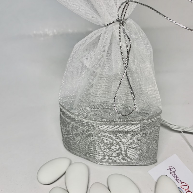 Ballotin tissu mariage  blanc argenté par 10