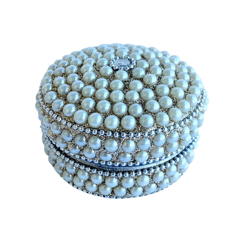 Boite perlée ivoire ou blanc in métal