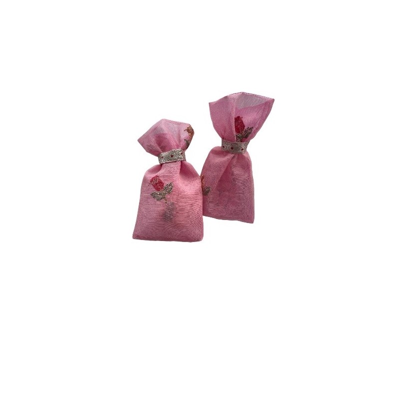 pochon soie organza broderie de boutons rose...