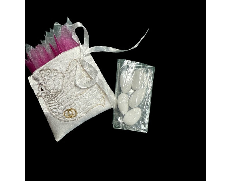 Pochon blanc satin brodé colombe alliance