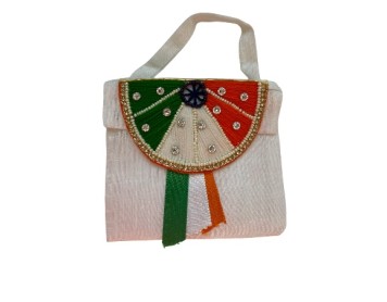 Mini cabas en lin blanc - Édition Indienne tricolore artisanale