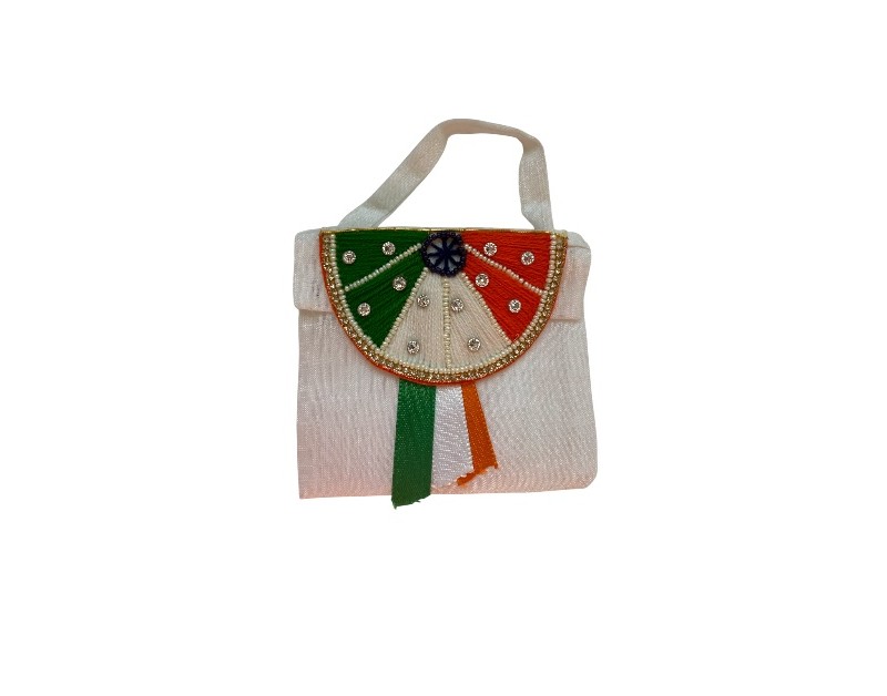 Mini cabas en lin blanc - Édition Indienne tricolore artisanale