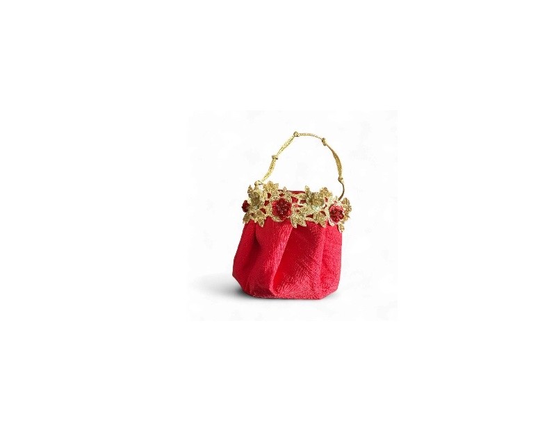 Mini seau Diwali en soie rouge Pochette festive