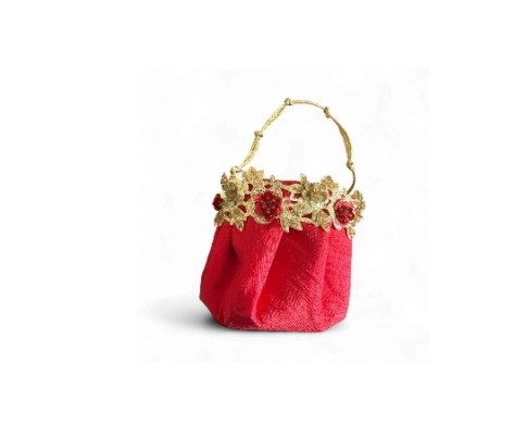 Mini seau Diwali en soie rouge Pochette festive