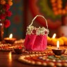 Mini seau Diwali en soie rouge Pochette festive