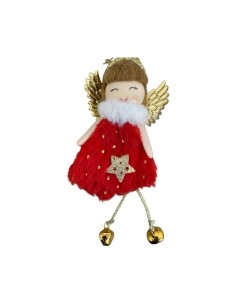 Décoration Ange festif avec robe rouge et clochettes