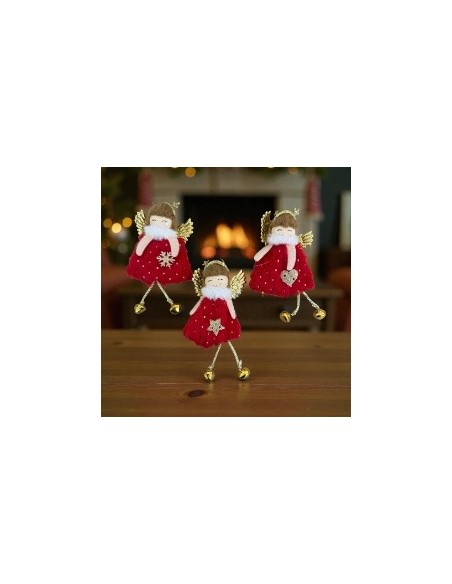 Décoration Ange festif avec robe rouge et clochettes