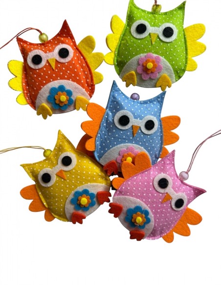 Lot de hiboux  porte-bonheur en feutrine grigris déco faits main