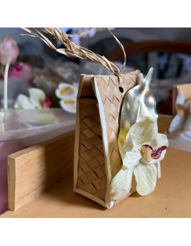 Boite exotique décor orchidée  feuille de palmier