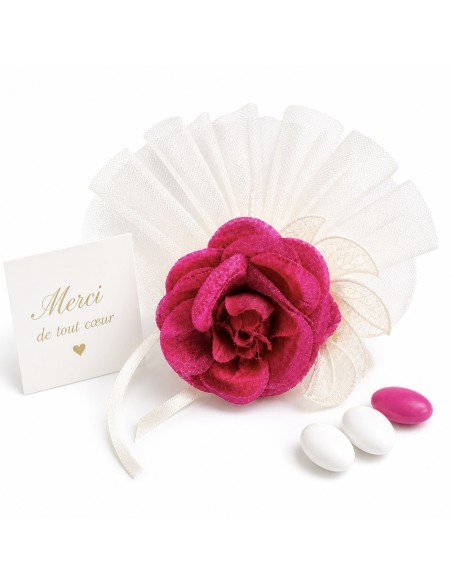 9 Porte-dragées Fleur Élégance  Rose & Tulle