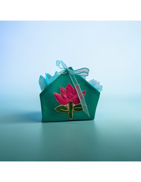 Étui Vert Turquoise Décor Lotus | Cadeau Invités Zen – Rassa Dragées