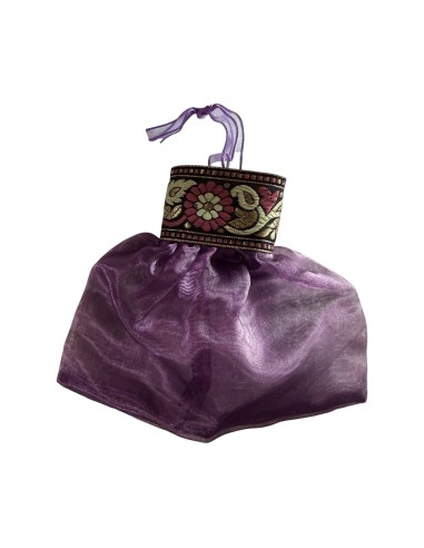 Pochon Organza Oriental Parme et Galon Brodé