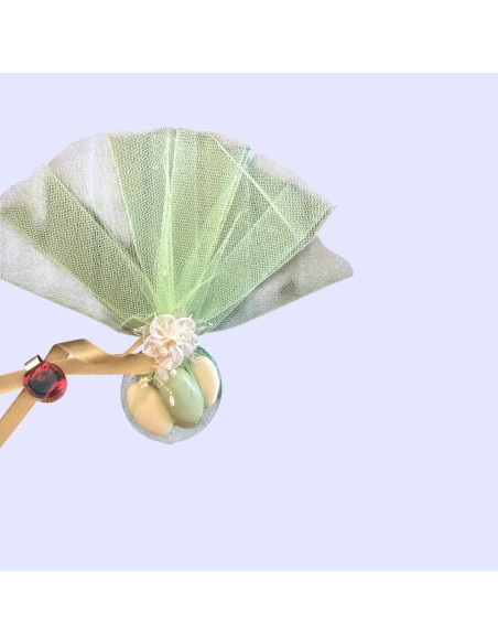 Porte-dragées vert sauge avec fleur pour cadeau invité mariage
