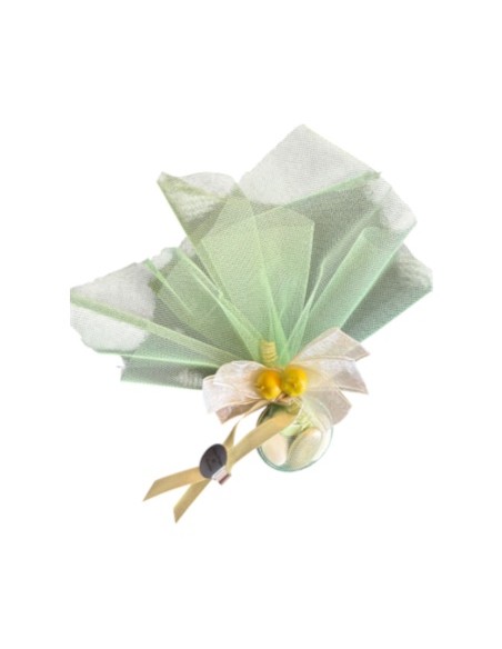 Anneau porte-dragées vert sauge et doré décoration mariage