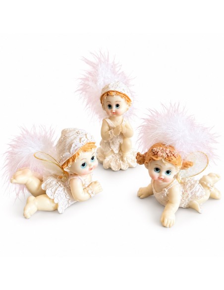 Figurines anges bébés avec plumes décoration baptême