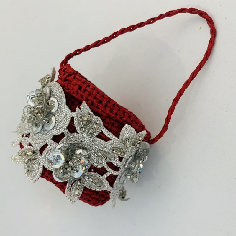 Panier bordeaux galon argenté